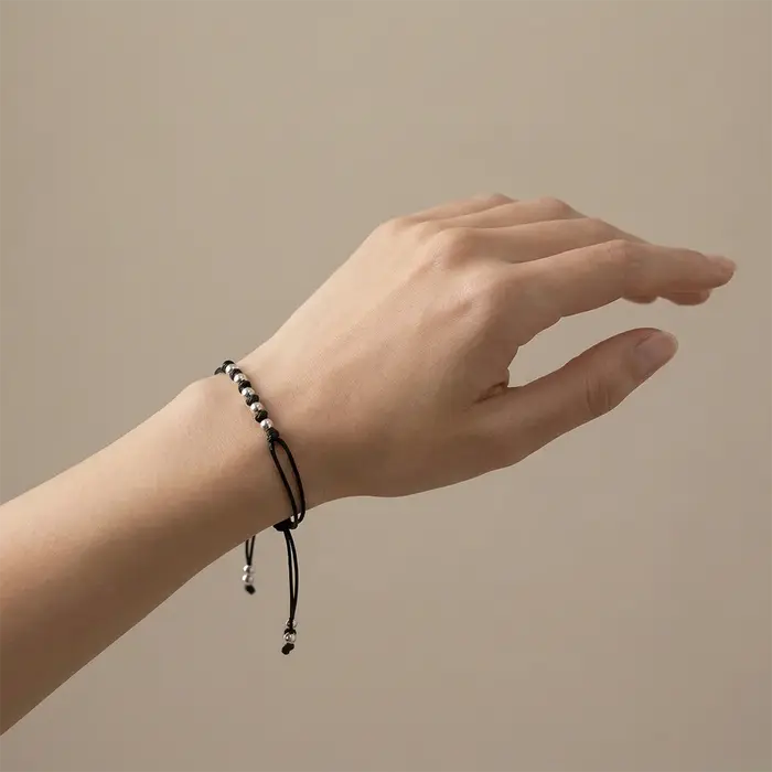 Bracelet en cordon ciré avec perles en argent sterling 925 rétro pour femmes et hommes occasions spéciales anniversaire élégance quotidienne