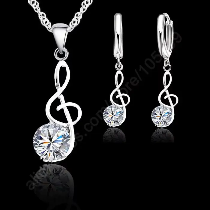 Ensembles de bijoux en argent regardé 925 véritable, notes de musique, zircon cubique contre-indiqué