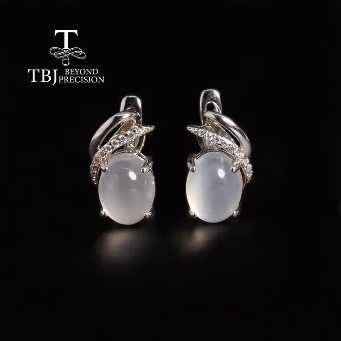 Boucles d'oreilles élégantes en pierre de lune blanche naturelle pour femmes et filles, argent regar