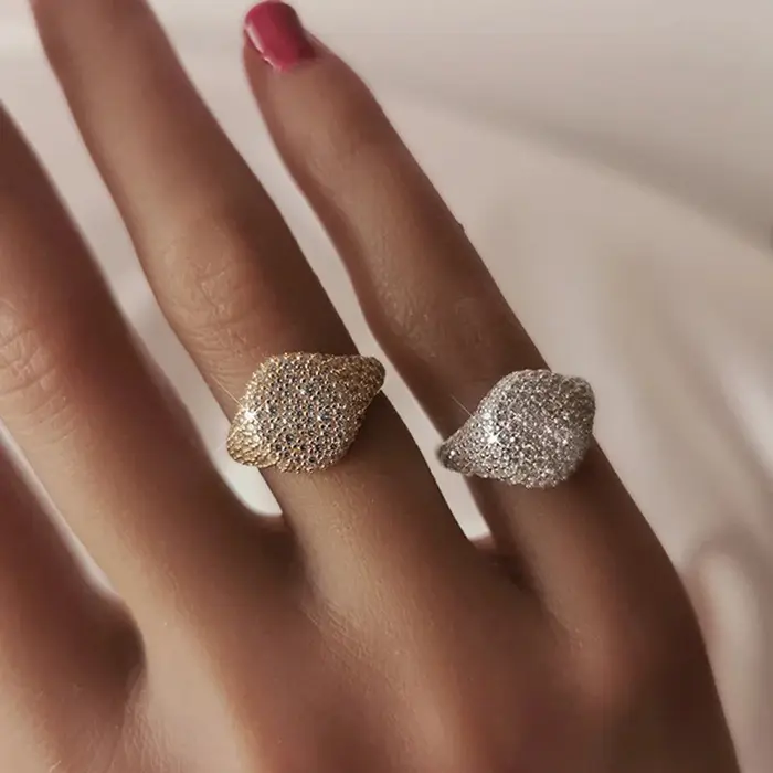 Bague plaquée argent 925 de style Hip Hop pour femmes – Diamant entièrement en zircon