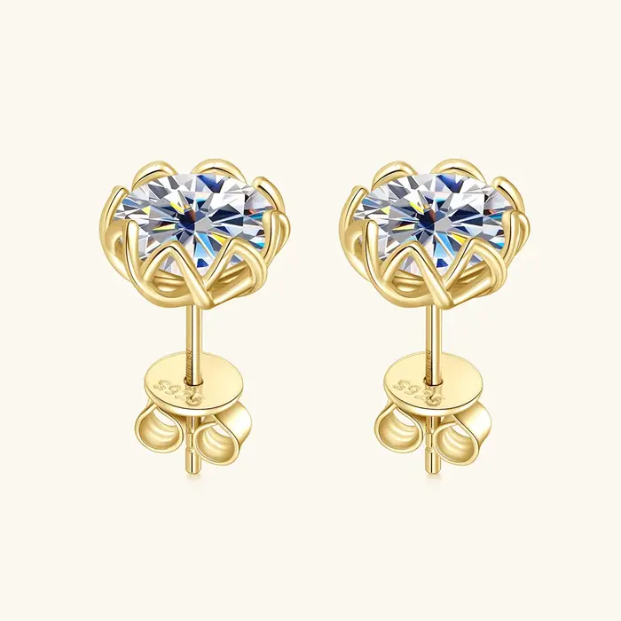 Sweetrain fleur 1CT 2CT Moissanite boucles d'oreilles pour femmes bijoux laboratoire diamant boucle d'oreille S925 argent plaqué or 18 carats Eear goujons