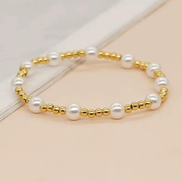 Bracelet de perles rondes style bohème pour femme, bijoux élastiques avec breloques perles dorées, l