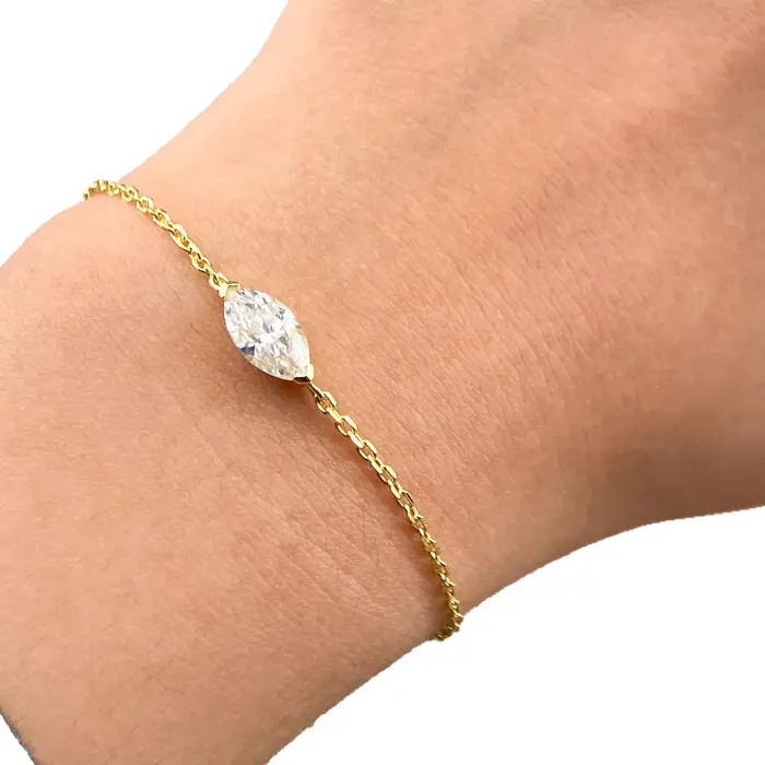 Bracelet en moissanite PureNew Classic 1ct Marquise, plaqué argent sterling 925, or 18 carats, éléga