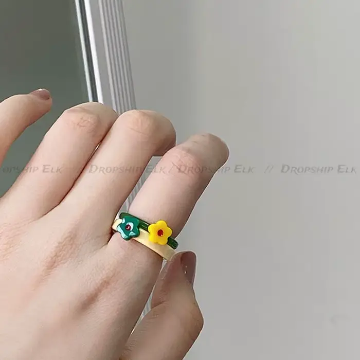 Bague en forme de coeur en email coloré pour femmes et filles anneau doux tendance geometrique goutte d'huile drôle Y2K bijoux d'ete nouveau