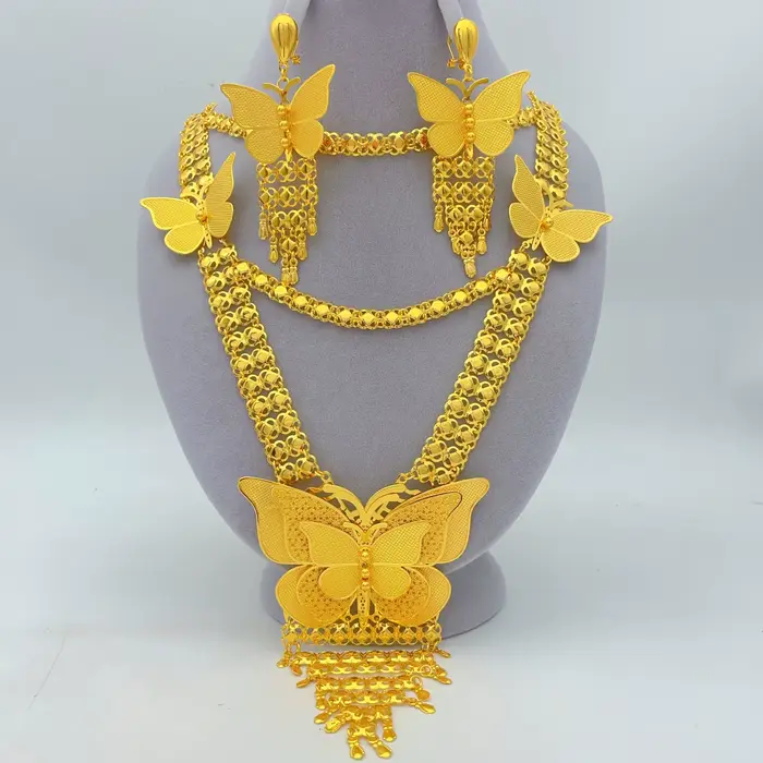 Parure de bijoux de luxe indienne avec long collier à pampilles et boucles d'oreilles pour femme, co