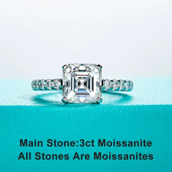 Bague de fiançailles en moissanite taillée Asscher de 3ct pour femmes AnuJewel en argent sterling 92