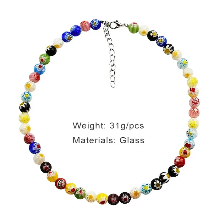 Collier court de perles de verre multicolores pour femmes