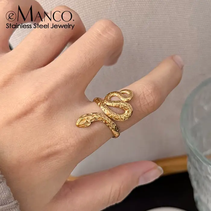 Bague Serpent en Acier Inoxydable EManco Style Bohème avec Motifs Texturés, Idéale pour le Quotidien, Vente en Gros de Bijoux