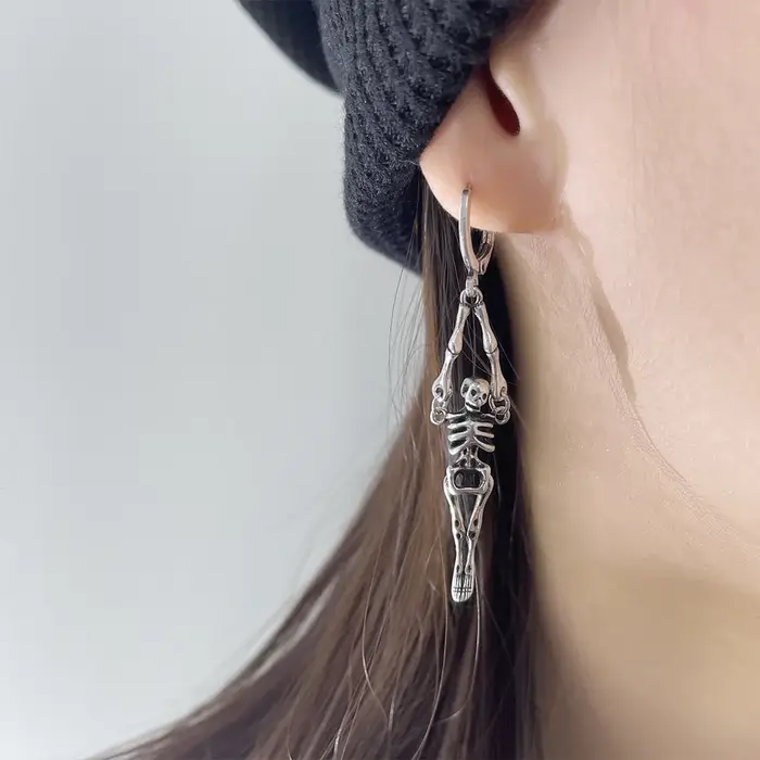 Boucles d'oreilles en argent Sterling 925 pour femmes, squelette, crâne, Vintage, Hip Hop, tendance,
