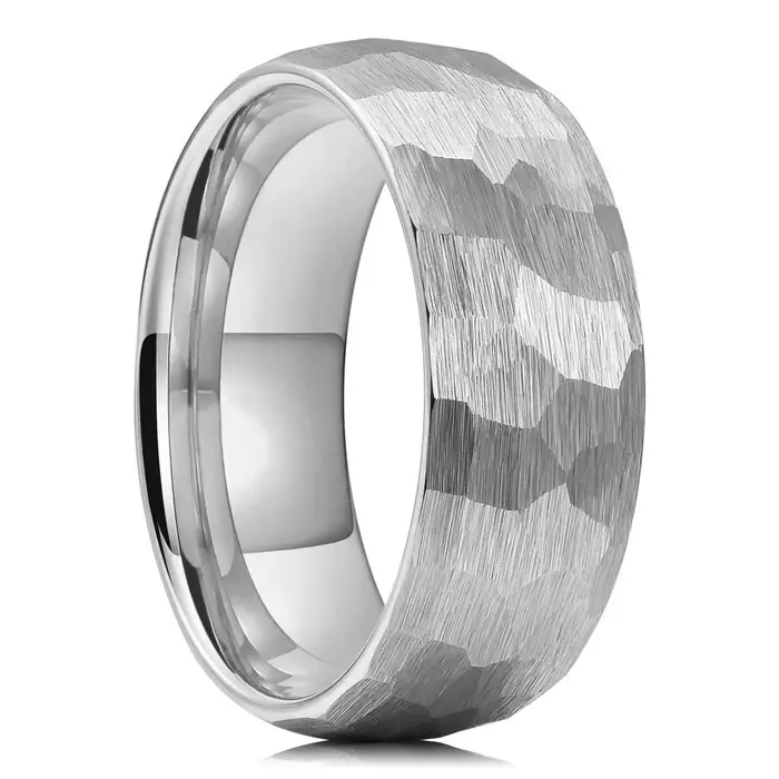 Bagues en titane multi-facettes martelées pour hommes et femmes, bague de Couple en acier inoxydable