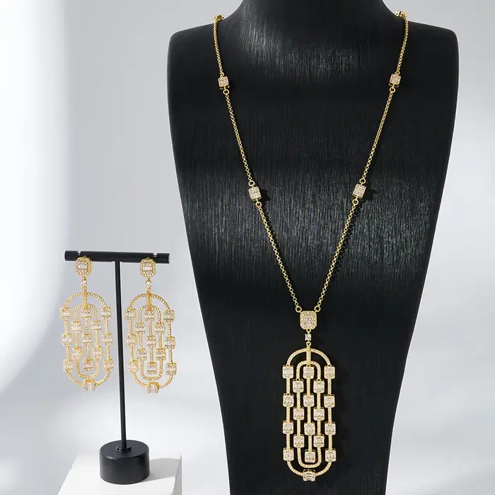 TIRIM-Ensemble de collier long pour femme, cubique, contre-indiqué, bijoux pour patients, lien géomé