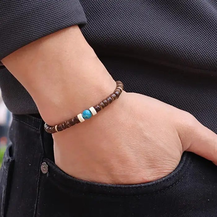 Bracelet en bois d'ampli naturel Howlite fait main pour homme et femme occasions spéciales cadeau anniversaire mariage professionnel