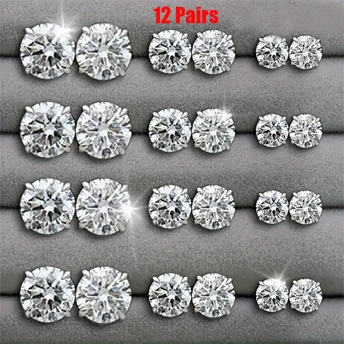 12 paires de boucles d'oreilles en Zircon à Six griffes, ensemble de boucles d'oreilles géométriques