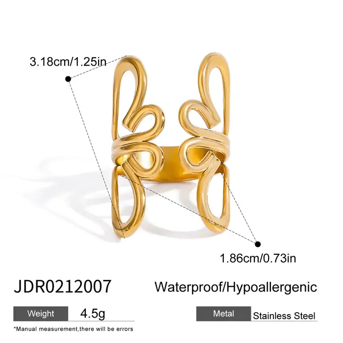 Zora – bague à fleurs creuses audacieuses, plaquée or 18 carats, en acier inoxydable, Index réglable