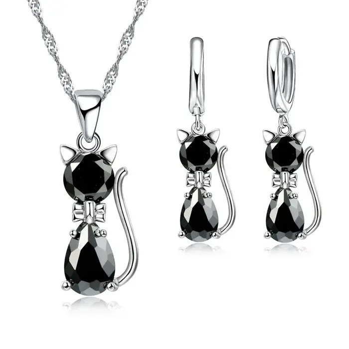 Ensemble de bijoux chat mignon avec cristal autrichien pour femme