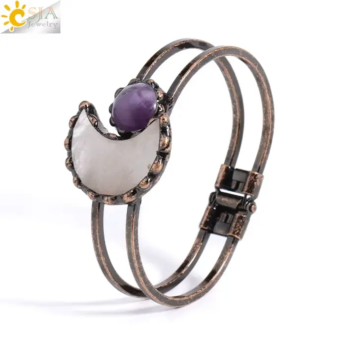 CSJA – Bracelet manchette en cristal de croissant de lune, Labradorite rose, Chakra, Vintage, bijoux