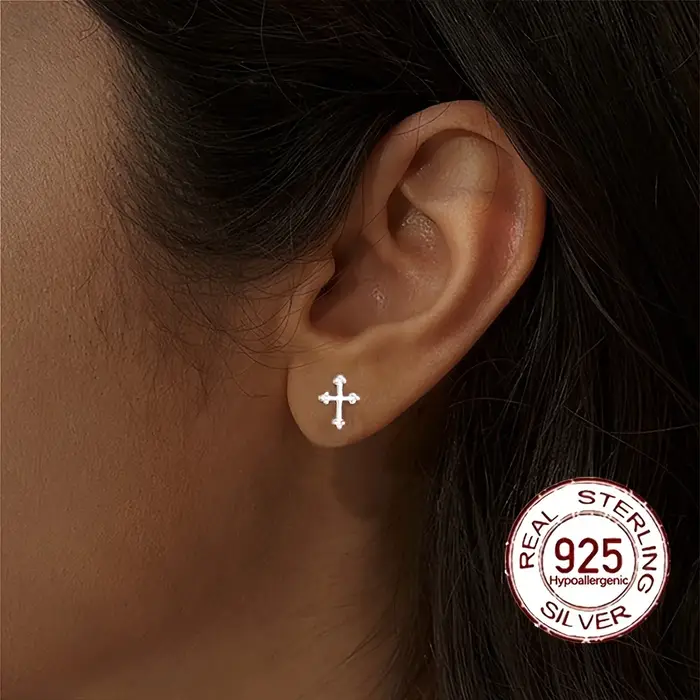 Nouveau S925 boucles d'oreilles croisées en argent Sterling Design minimaliste à la mode hypoallergé