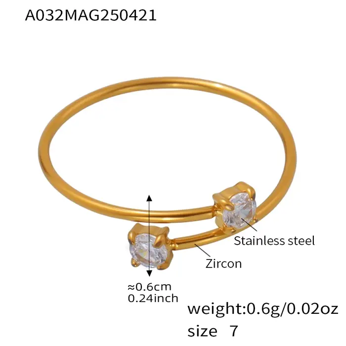 Bagues en acier inoxydable incrustées de zircon double cœur pour femmes, bague plaquée or 18 carats,