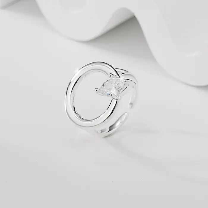 Bagues ajustables pour femmes en argent sterling 925 - Bague ouverte avec CZ étincelant