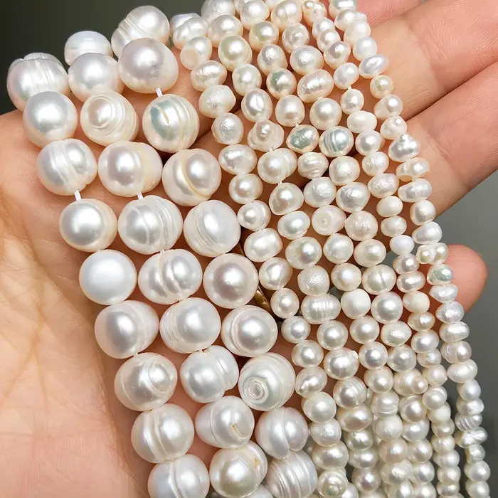 Perles d'eau douce blanches naturelles, perles de culture rondes irrégulières pour bricolage de femm