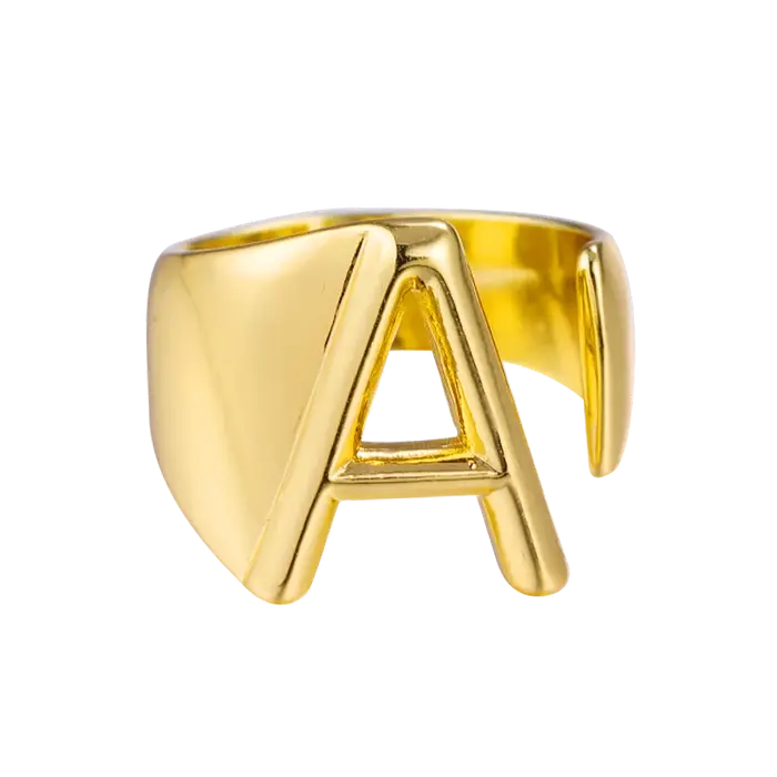 Juya 18K véritable plaqué or fait à la main de luxe ouvert réglable nom initial anneaux pour femmes 