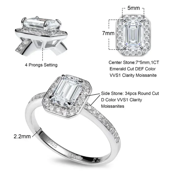 Bague de Fiançailles en Argent Sterling 925
