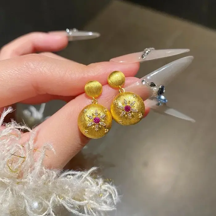 Boucles d'oreilles classiques en étoile brossée, nouvelles boucles d'oreilles rondes en diamants rou