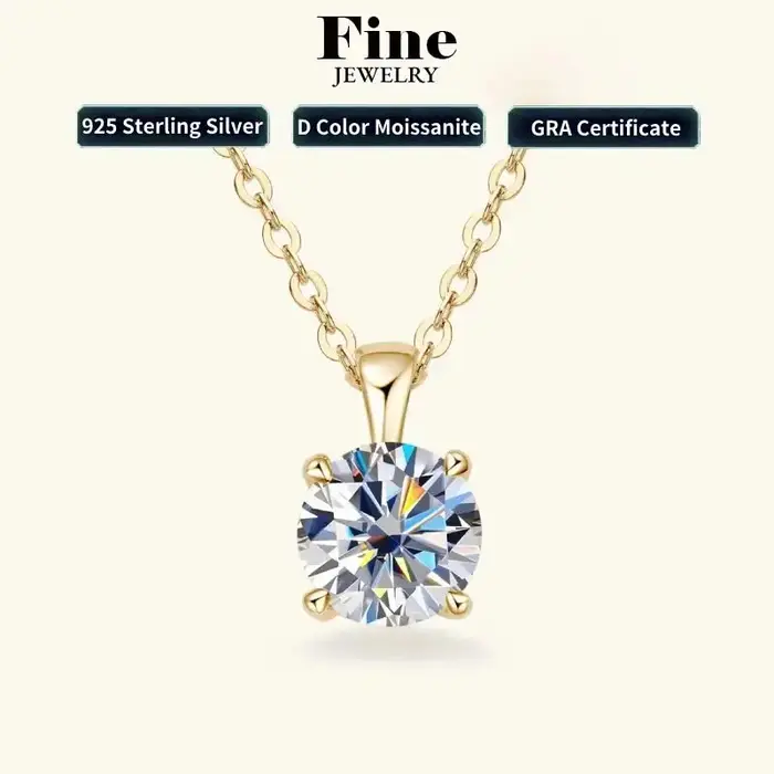Colliers solitaire Moissanite 6.5mm 1.0 Carat