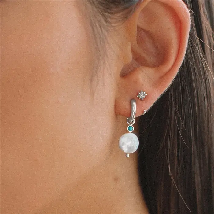 AIDE 925 argent Sterling Vintage Baroque perle cercle boucles d'oreille Piercing Huggie boucle