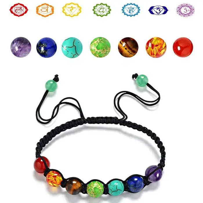 Bracelet en pierre naturelle pour les sept chakras bijoux extensibles perles de 8mm bracelet à brins pour femmes hommes équilibre de guérison occaions spéciales