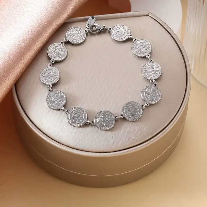 Bracelet médaille Saint benoît, 11 pièces, amulette de Protection spirituelle en acier inoxydable, b