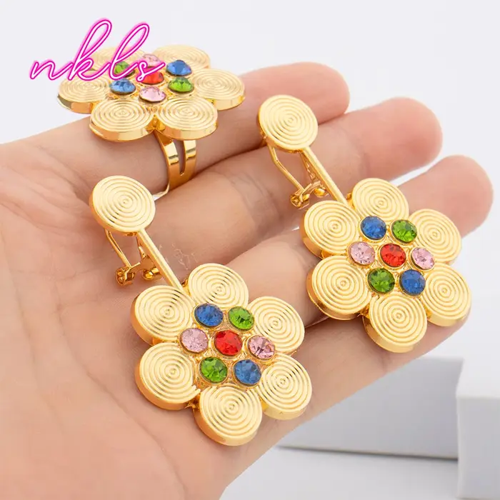Parure de bijoux de luxe dorée au design rond de Dubaï pour femme