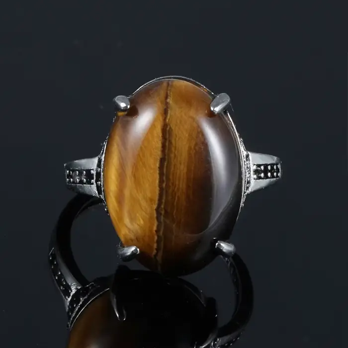 Bague réglable en argent plaqué cuivre, pierre précieuse 100% naturelle, œil de tigre, style rétro, 