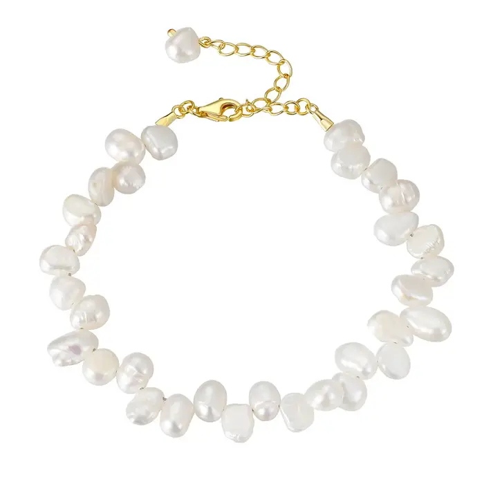 Bracelet en perles d'eau douce baroques Dainashi 4-5 mm, 17+5 cm réglable, en argent sterling 925, b