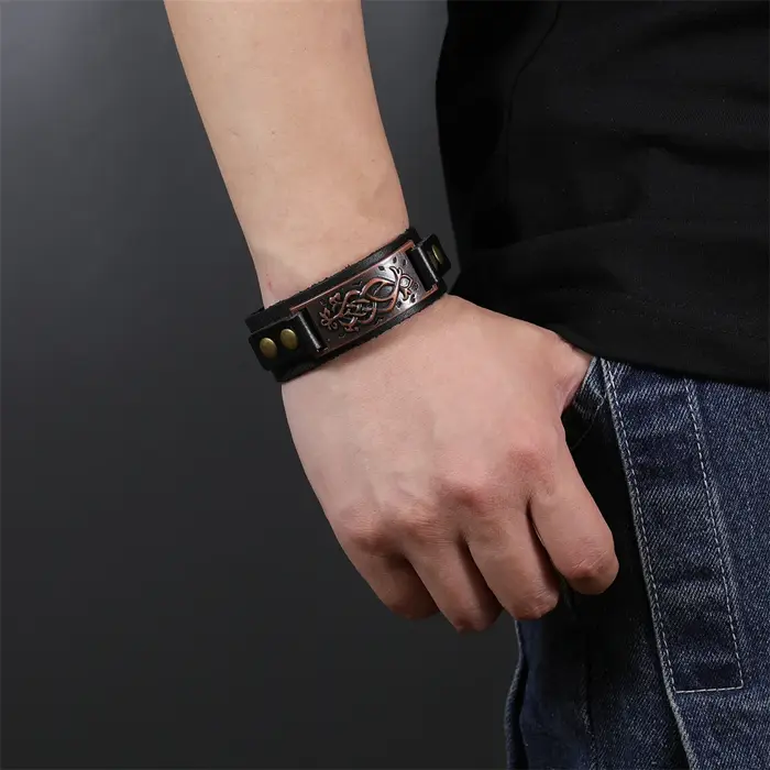 2025 bijoux tissage à la main Bracelet en cuir véritable hommes Vintage manchette large