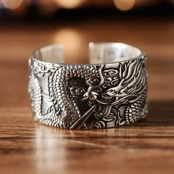 Anneau Pan Dragon en argent plaqué bague de cocktail classique rétro pour hommes occasions formelles banquets