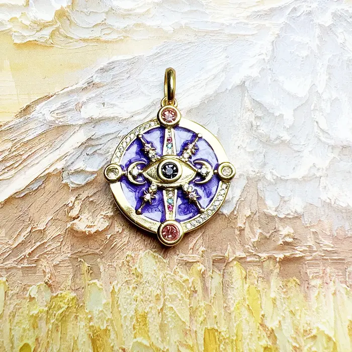 Pendentif en Argent Sterling 925 Serti de Zircone Blanche et Violette Élégant Accessoire Cosmique pour Occasions Spéciales
