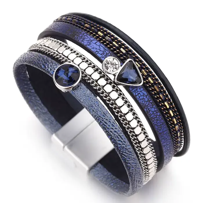 ALLYES résine cristal breloque Bracelet en cuir pour femmes hommes bohème multicouche Bracelets & Br