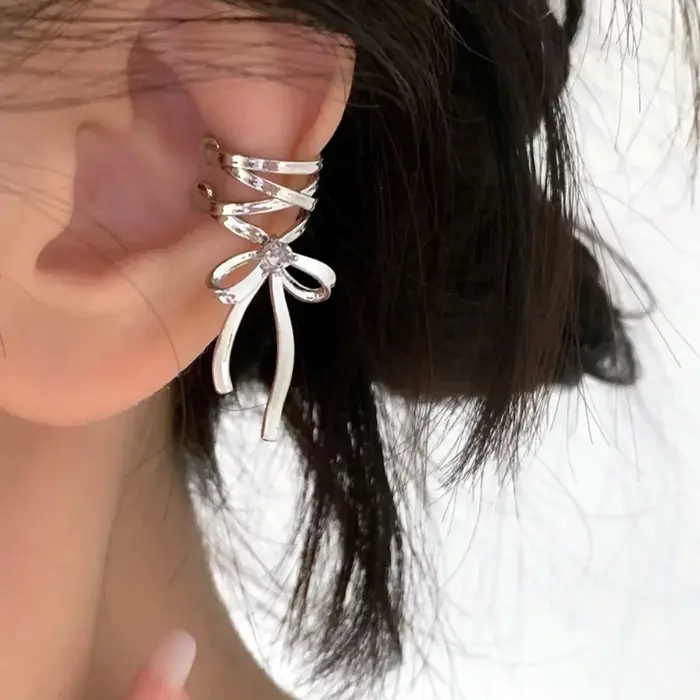 Boucles d'oreilles à clip en alliage de zinc or jaune clair style nœud papillon pour femmes mode classique Kpop danse ballet occasions spéciales