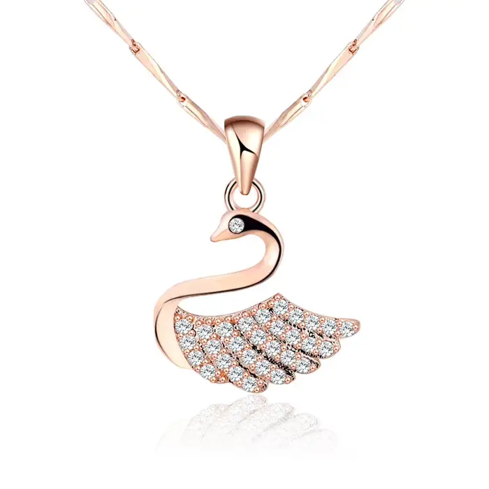 Collier avec pendentif cygne en argent Sterling 925 et or Rose pour femmes, chaîne de clavicule légè