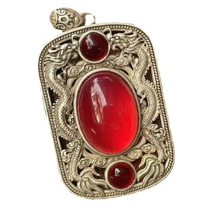 Pendentif vintage double dragon ajouré
