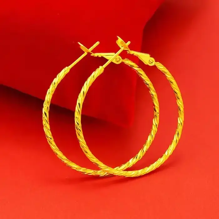 Boucles d'oreilles femme en or 24 carats AU999, diamètre 4 - 4,5 cm, style simple mais exagéré