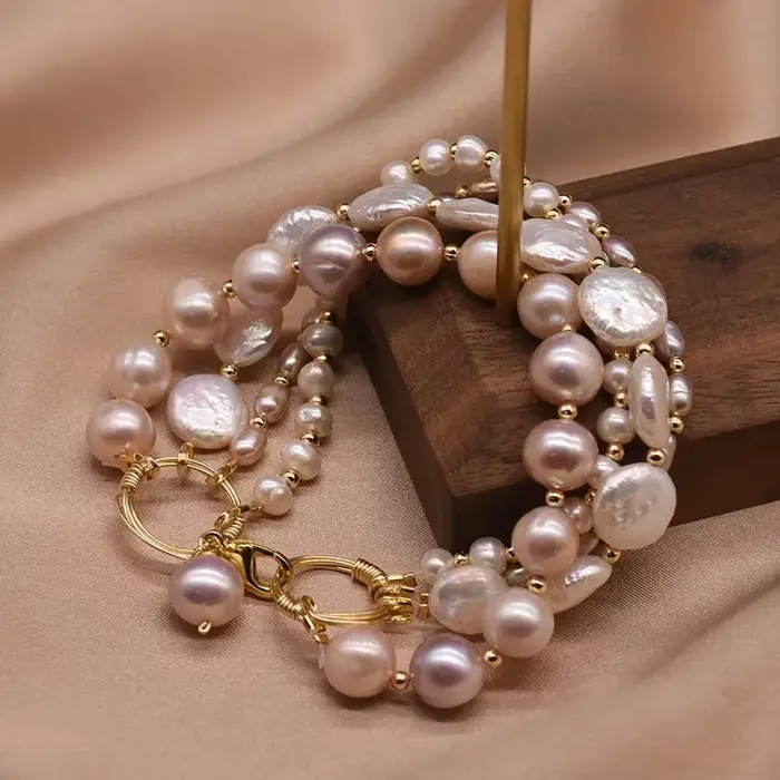 Bracelet en perles d'eau douce baroques naturelles, bijoux de luxe légers et haut de gamme pour l'ét