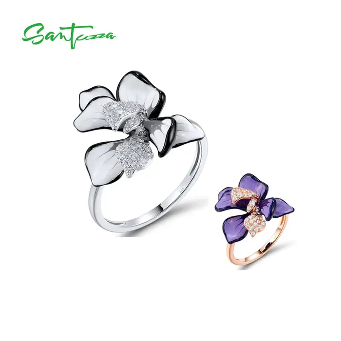 SANTUZZA-Bague en argent regardé 925 pour femme, fleur en émail violet et blanc, cadeaux de fête élégants, bijoux fins