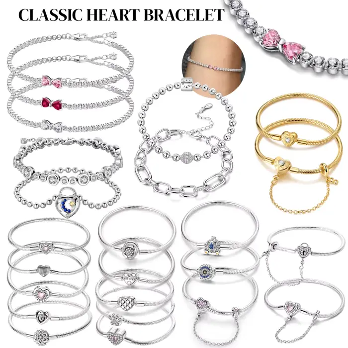 2025 Valentine nouveau 925 argent rose arc plein diamant Bracelet Original 17-20CM ajustement bricolage charme femmes anniversaire bijoux cadeaux