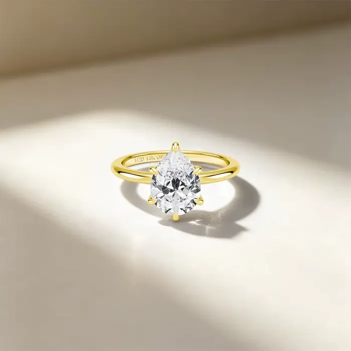 Bague Solitaire en Or Massif 14K Rempli de Moissanite Diamant 2CT Coupe Poire D VVS1 Au585 pour Femme Bijou de Fiançailles Minimaliste