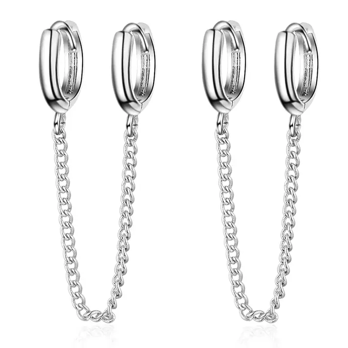 Boucle d'oreille en argent sterling 925, double piercing, chaîne, os d'oreille, simple, tendance, po