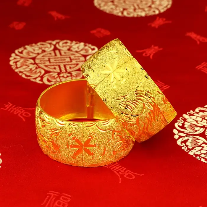 Bracelet Plaqué Or Pur 24 Carats Pour Femme Mode Largeur Imposante Mariage Anniversaire Cadeau Bijou Luxe Occasions Spéciales