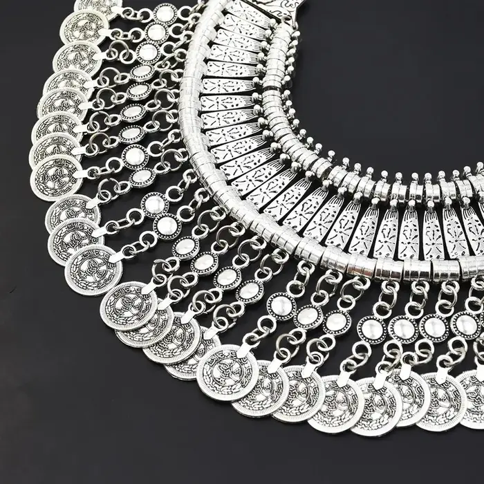 Vintage pièces argentées collier boucles d'oreilles gitane ethnique Tribal turc Afghan inde Pakistan