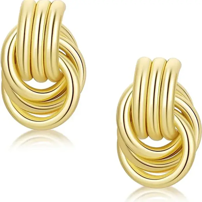 Boucles d'oreilles épaisses plaquées or 18 carats pour femmes, lien de nœud, cercle géométrique, bou